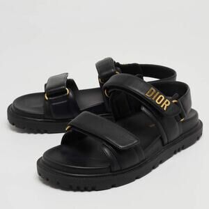 Christian Dior Dioract Lambskin Leather Slingback Sandals Black Womens Size 39.5
